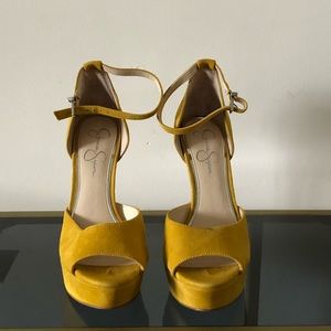 Yellow Suede Jessica Simpson Platforms /Ankle Strap.